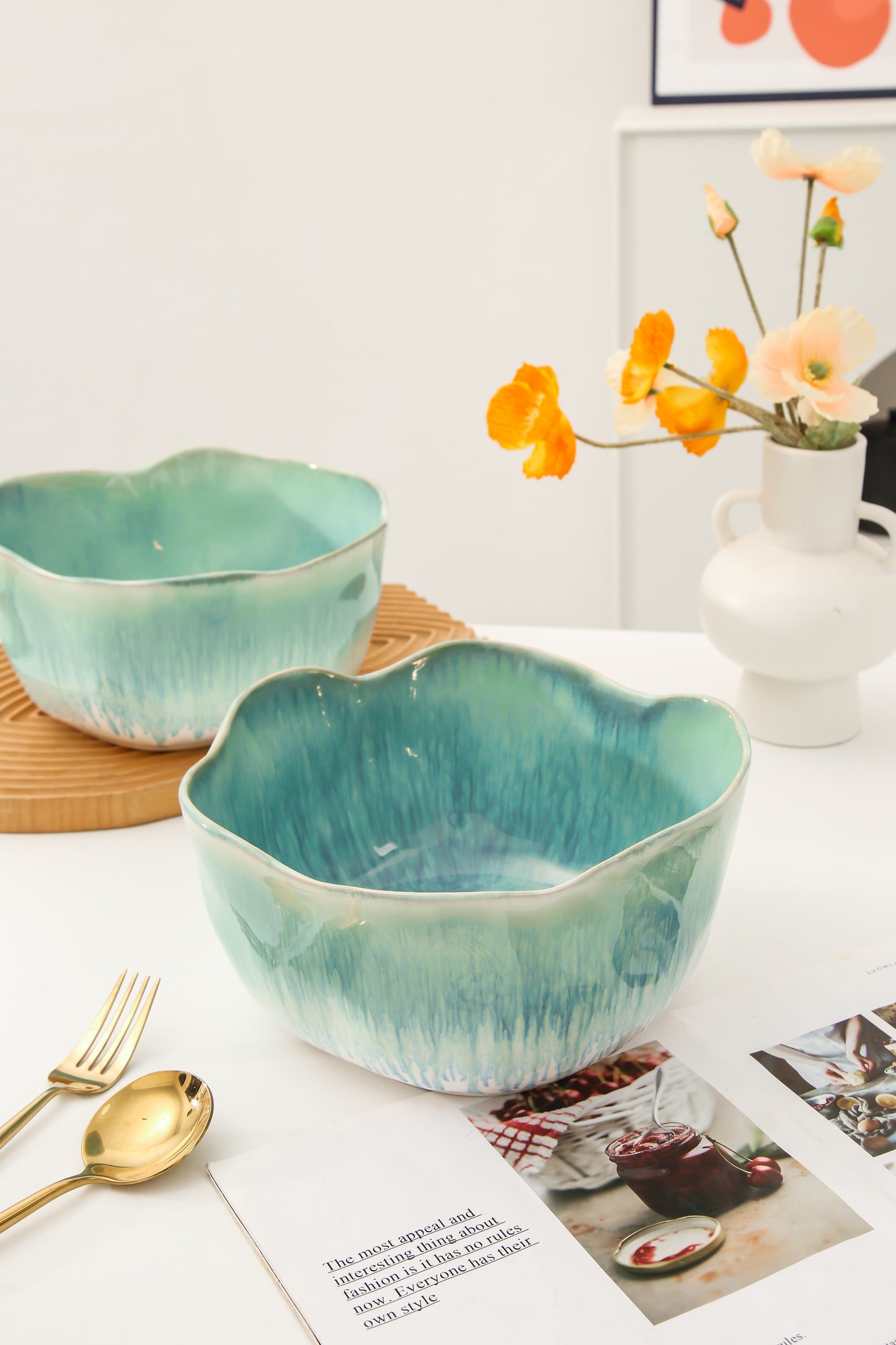 2 pcs Organic Deep Bowl- Aqua Blue