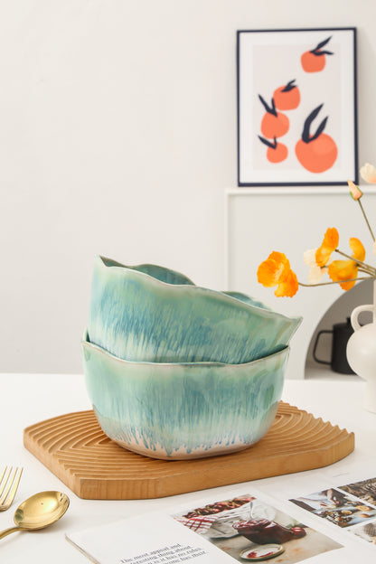 2 pcs Organic Deep Bowl- Aqua Blue