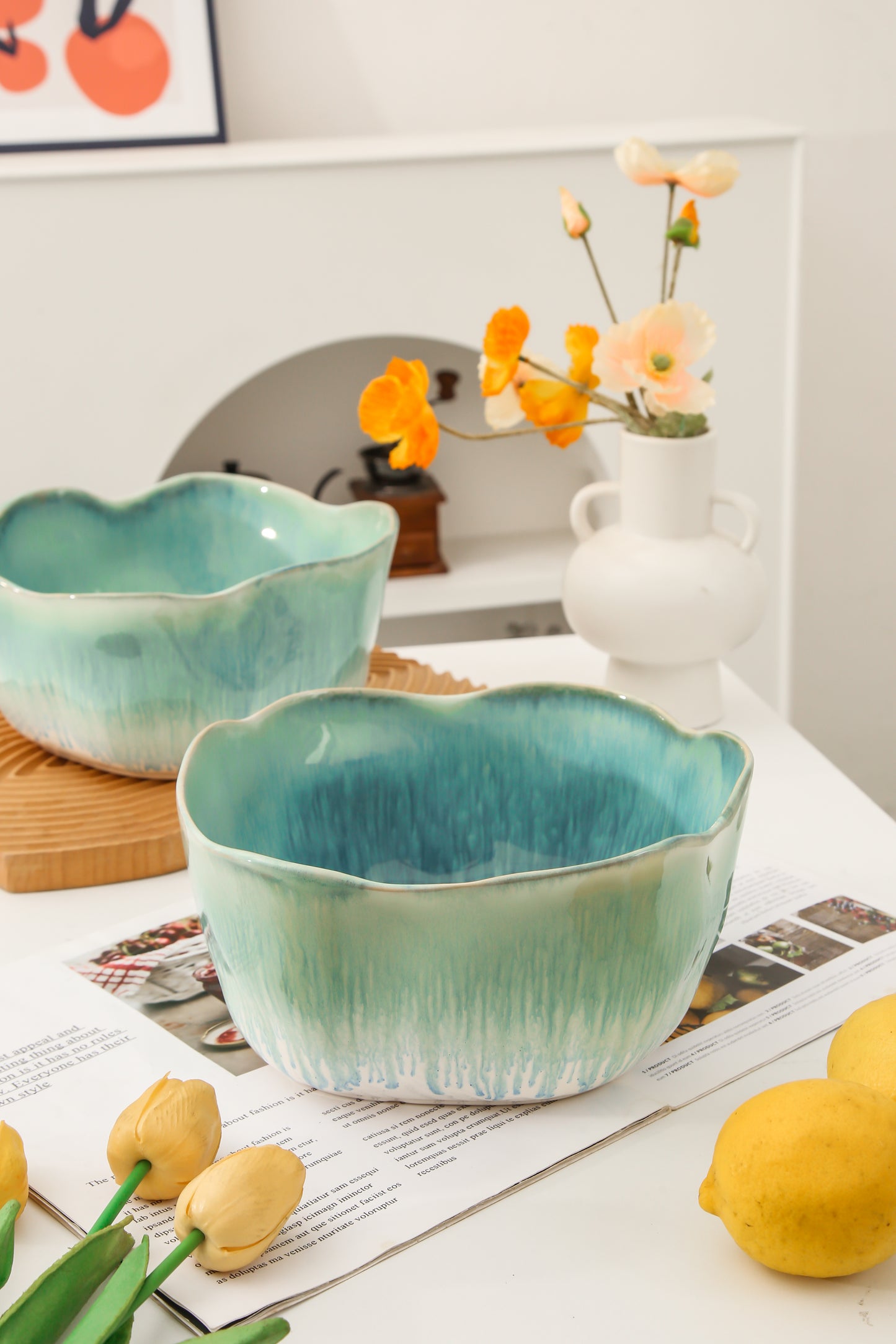 2 pcs Organic Deep Bowl- Aqua Blue