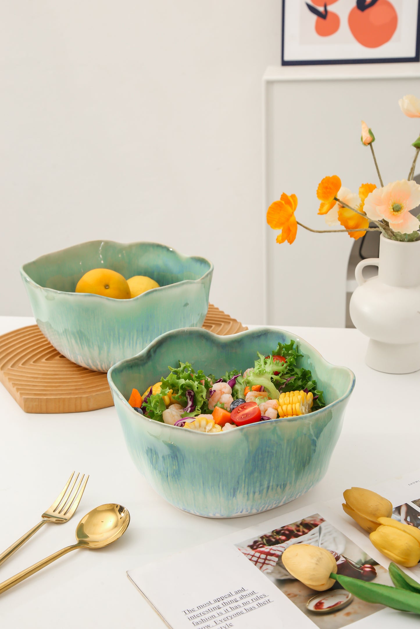 2 pcs Organic Deep Bowl- Aqua Blue