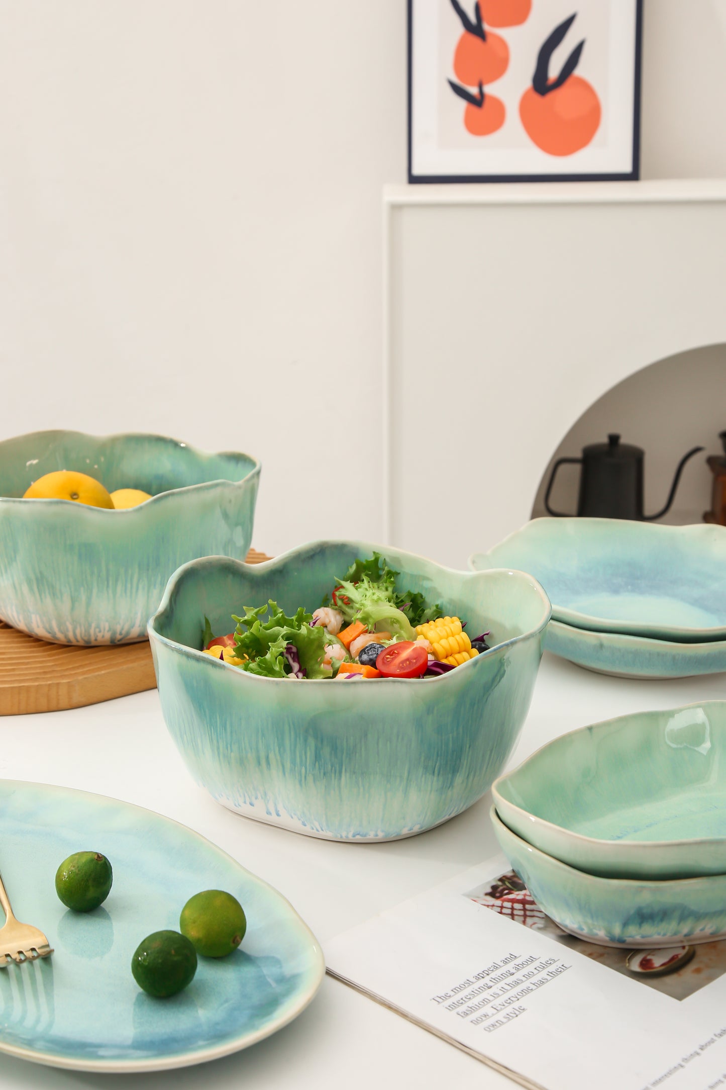 2 pcs Organic Deep Bowl- Aqua Blue