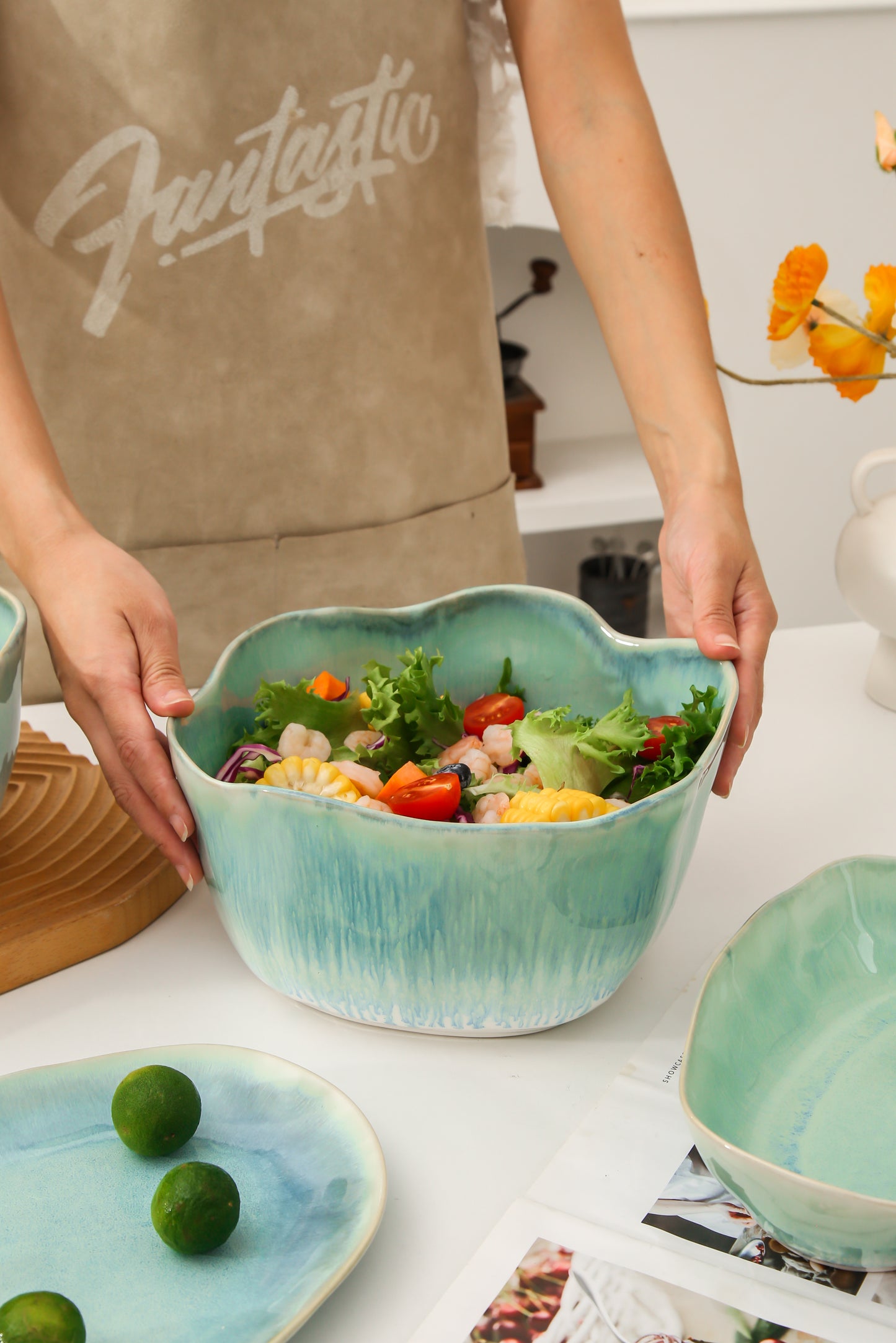 2 pcs Organic Deep Bowl- Aqua Blue