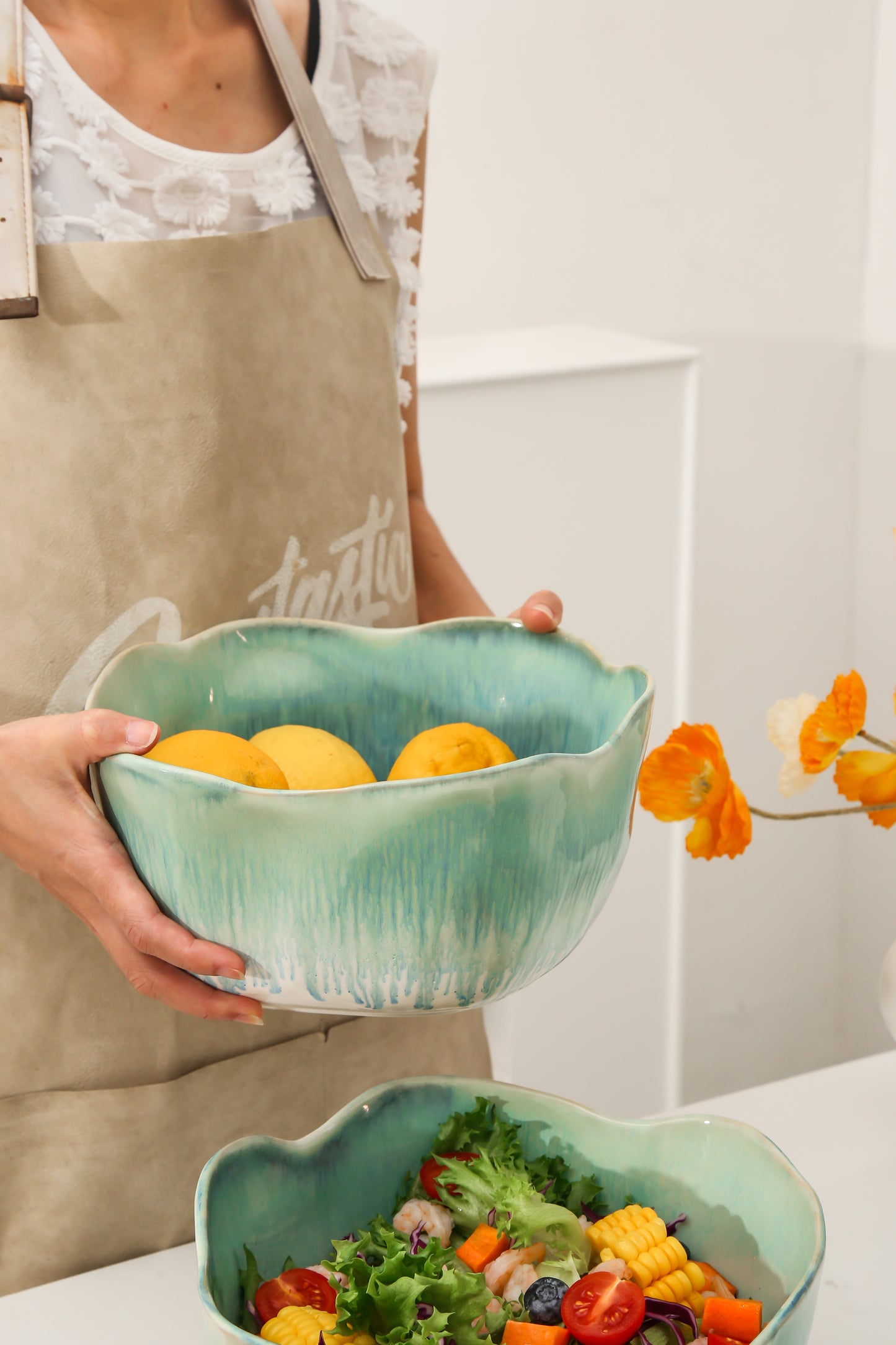 2 pcs Organic Deep Bowl- Aqua Blue