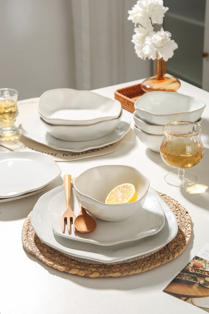 16-Piece Stoneware Set-Pearl White