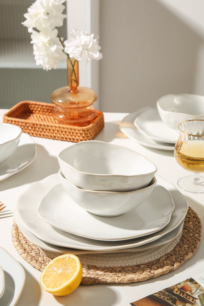 16-Piece Stoneware Set-Pearl White