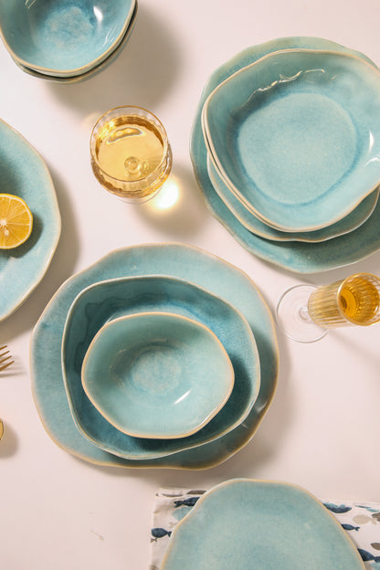 16-Piece Stoneware Set-Aqua Blue