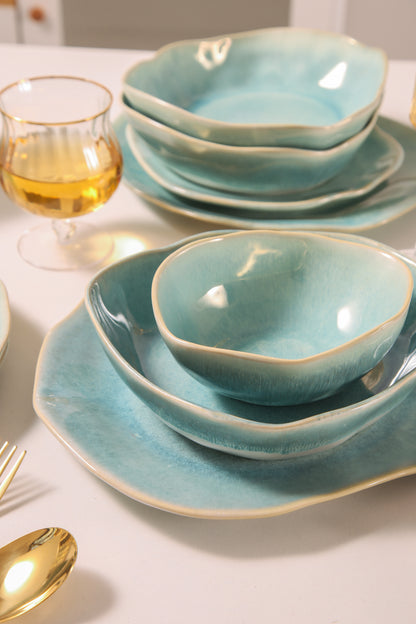 16-Piece Stoneware Set-Aqua Blue