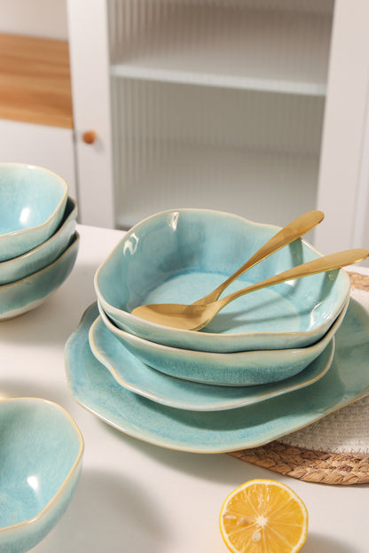 16-Piece Stoneware Set-Aqua Blue