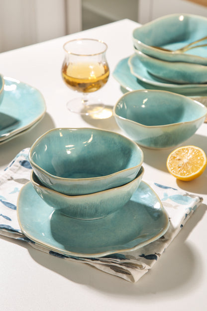 16-Piece Stoneware Set-Aqua Blue