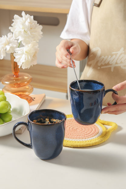 4-Piece Stoneware Mug Set in Ocean Blue