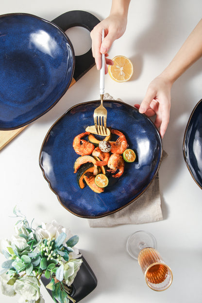 4-Piece Stoneware Deep Plate Set in Ocean Blue