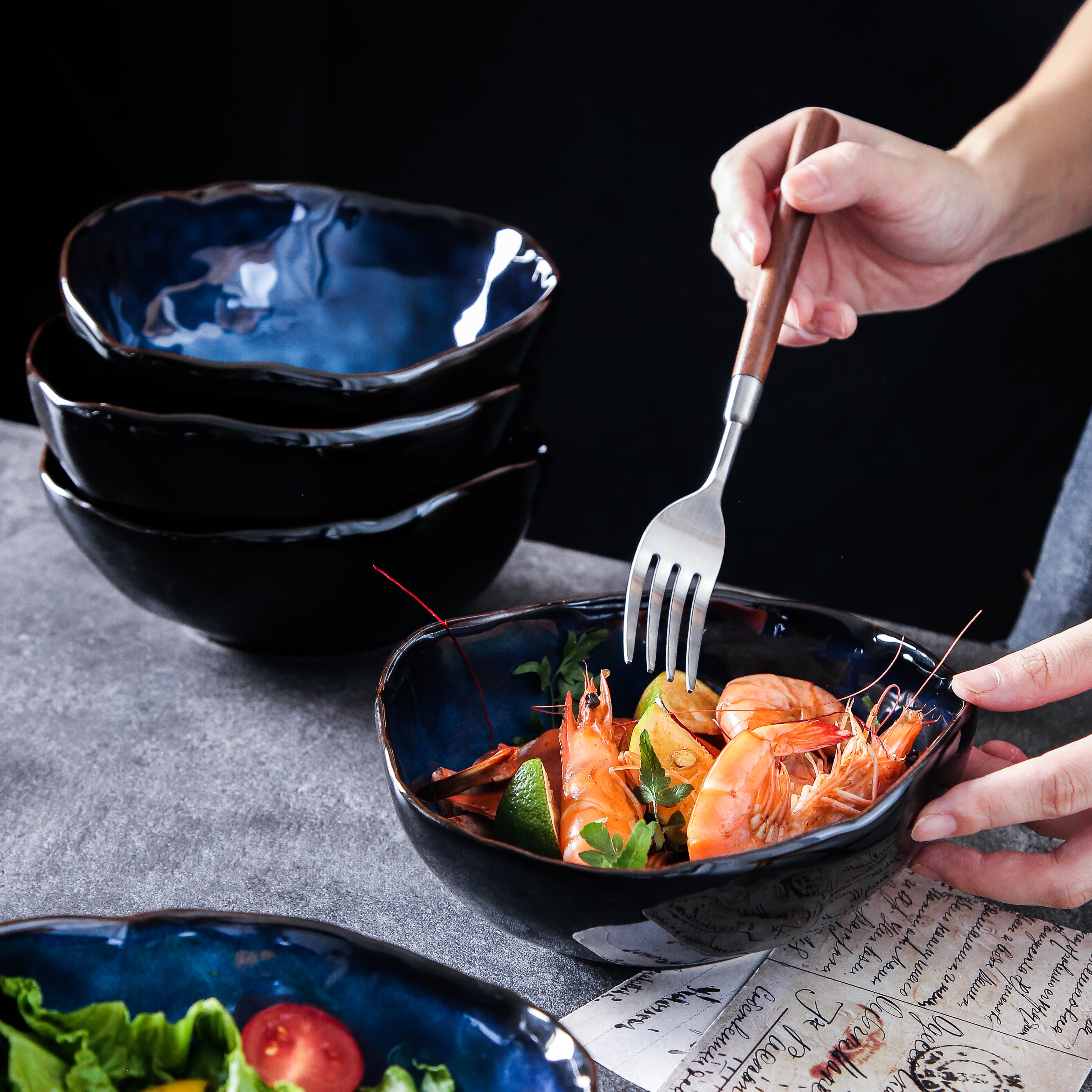 6-Piece Ocean Blue Porcelain  Bowl Set