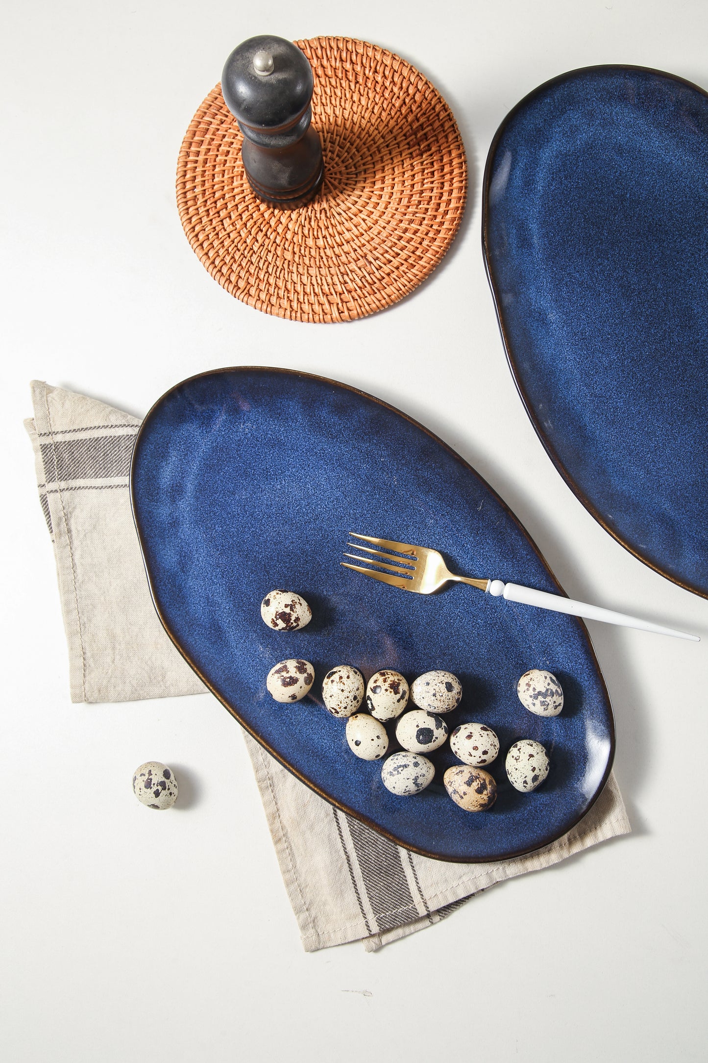 3-Piece Stoneware Serving Platter Set in Ocean Blue