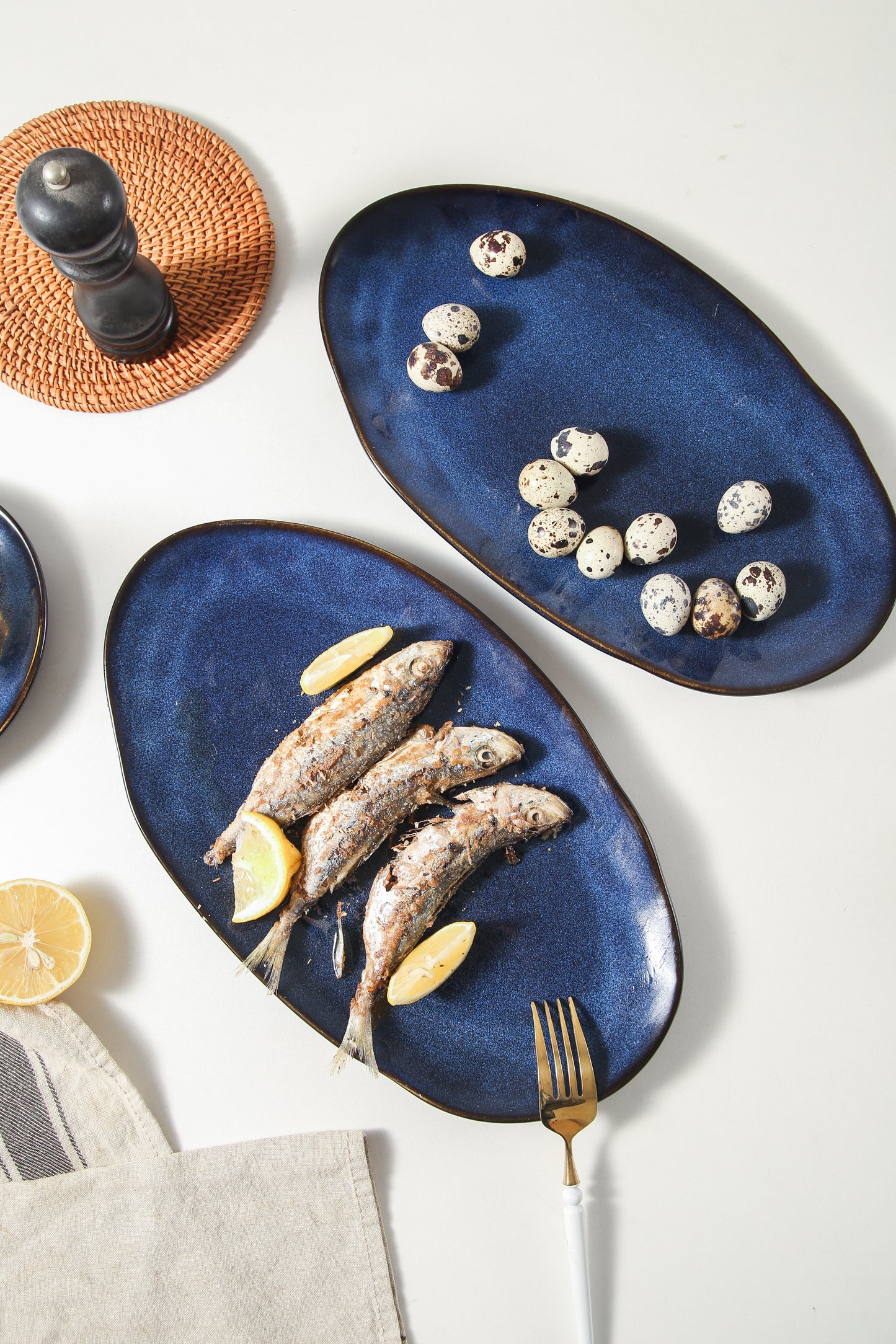 3-Piece Stoneware Serving Platter Set in Ocean Blue