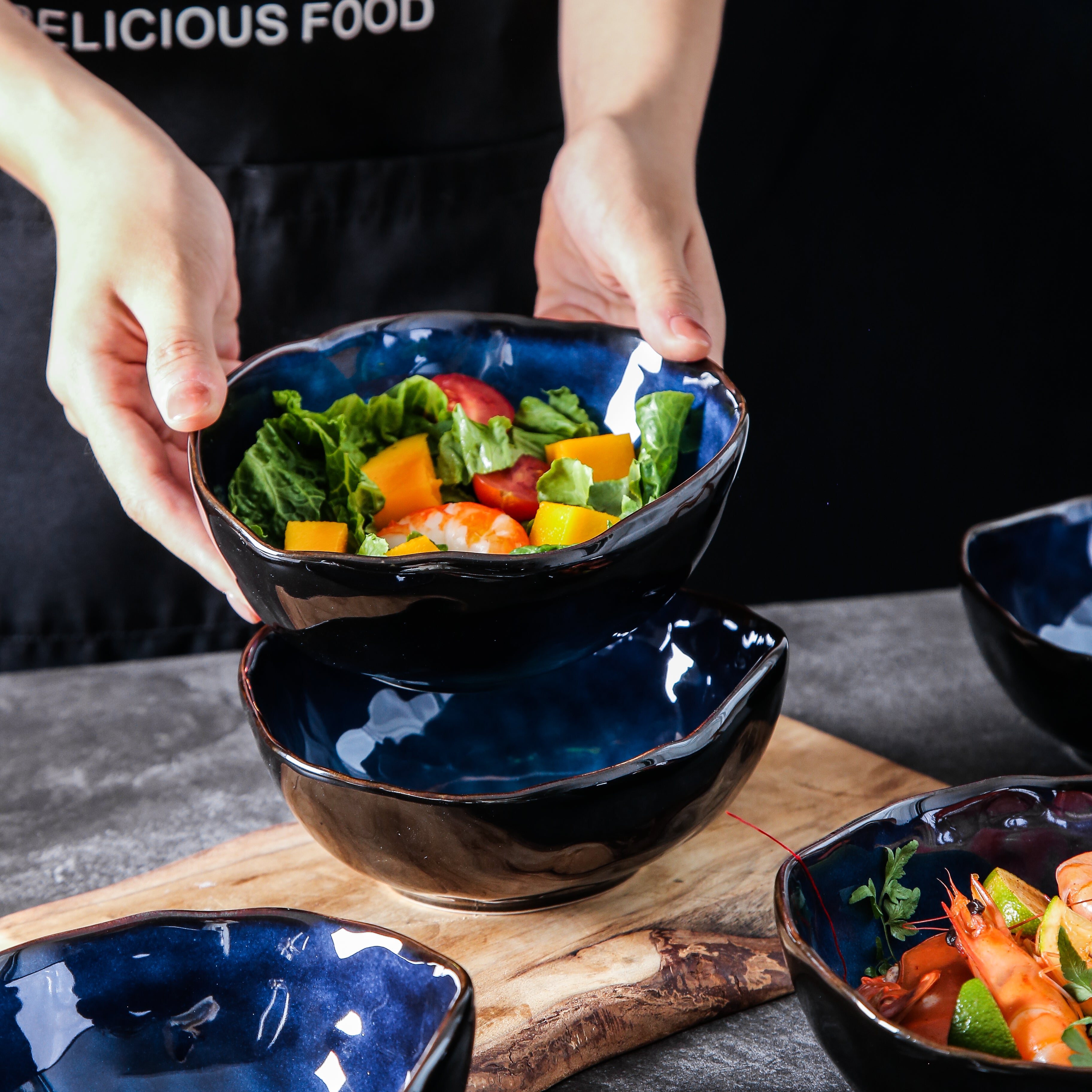 6-Piece Ocean Blue Porcelain  Bowl Set