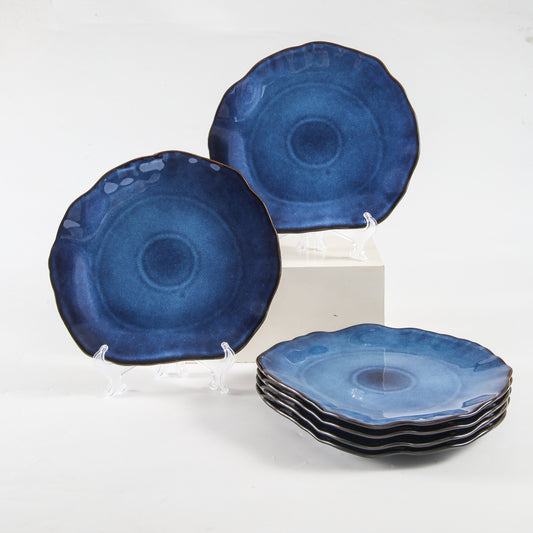 6-Piece Ocean Blue Porcelain Plate Set