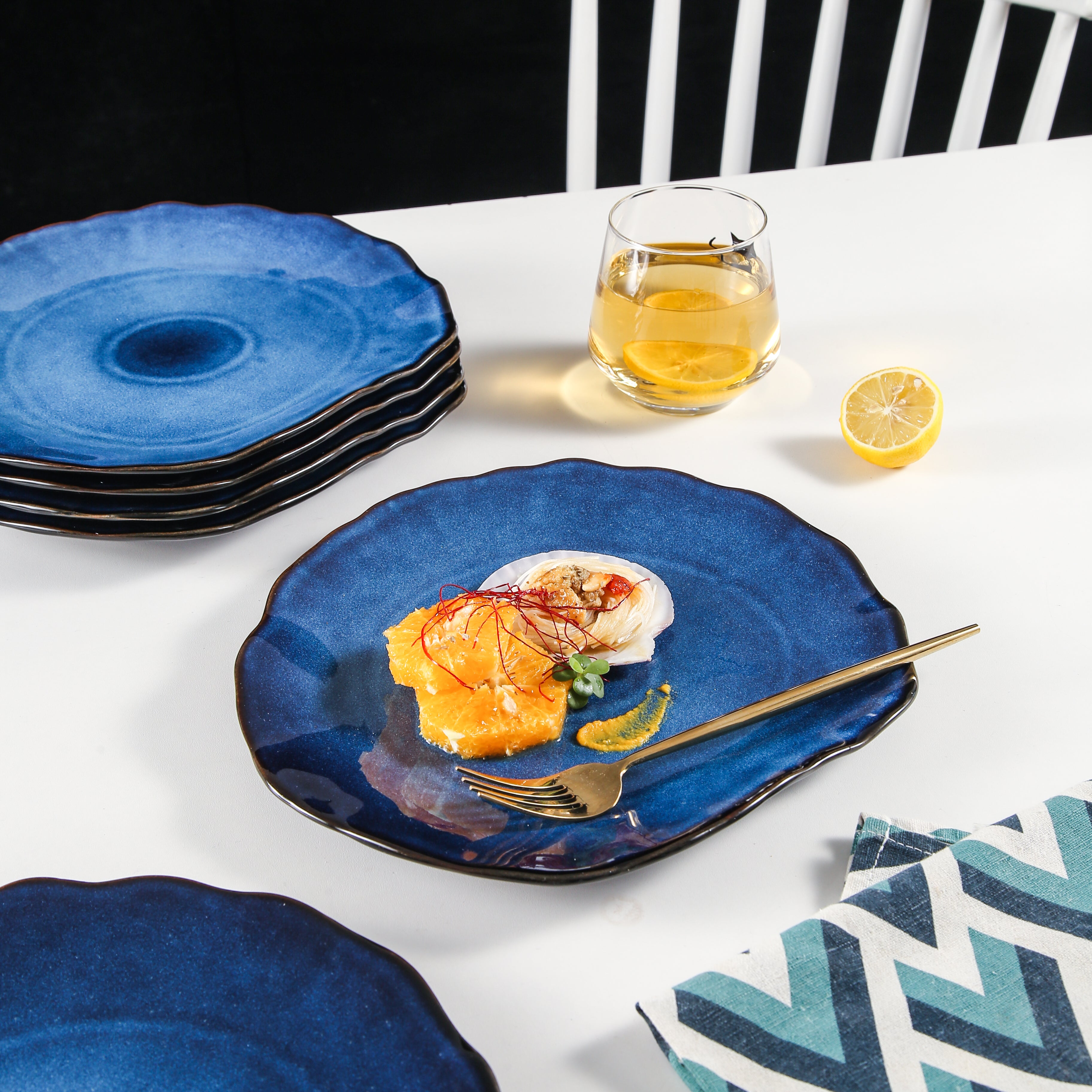 6-Piece Ocean Blue Porcelain Plate Set