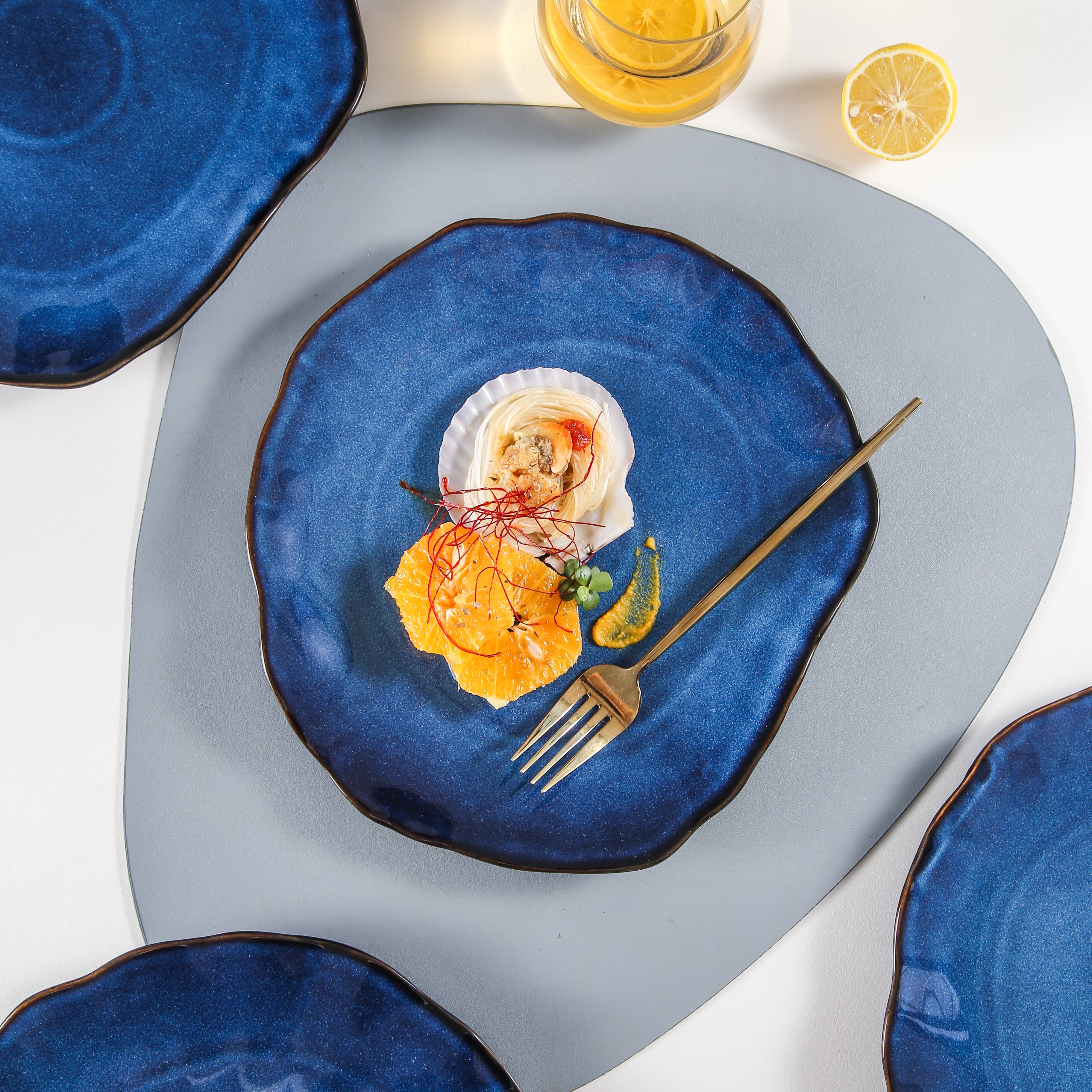 6-Piece Ocean Blue Porcelain Plate Set