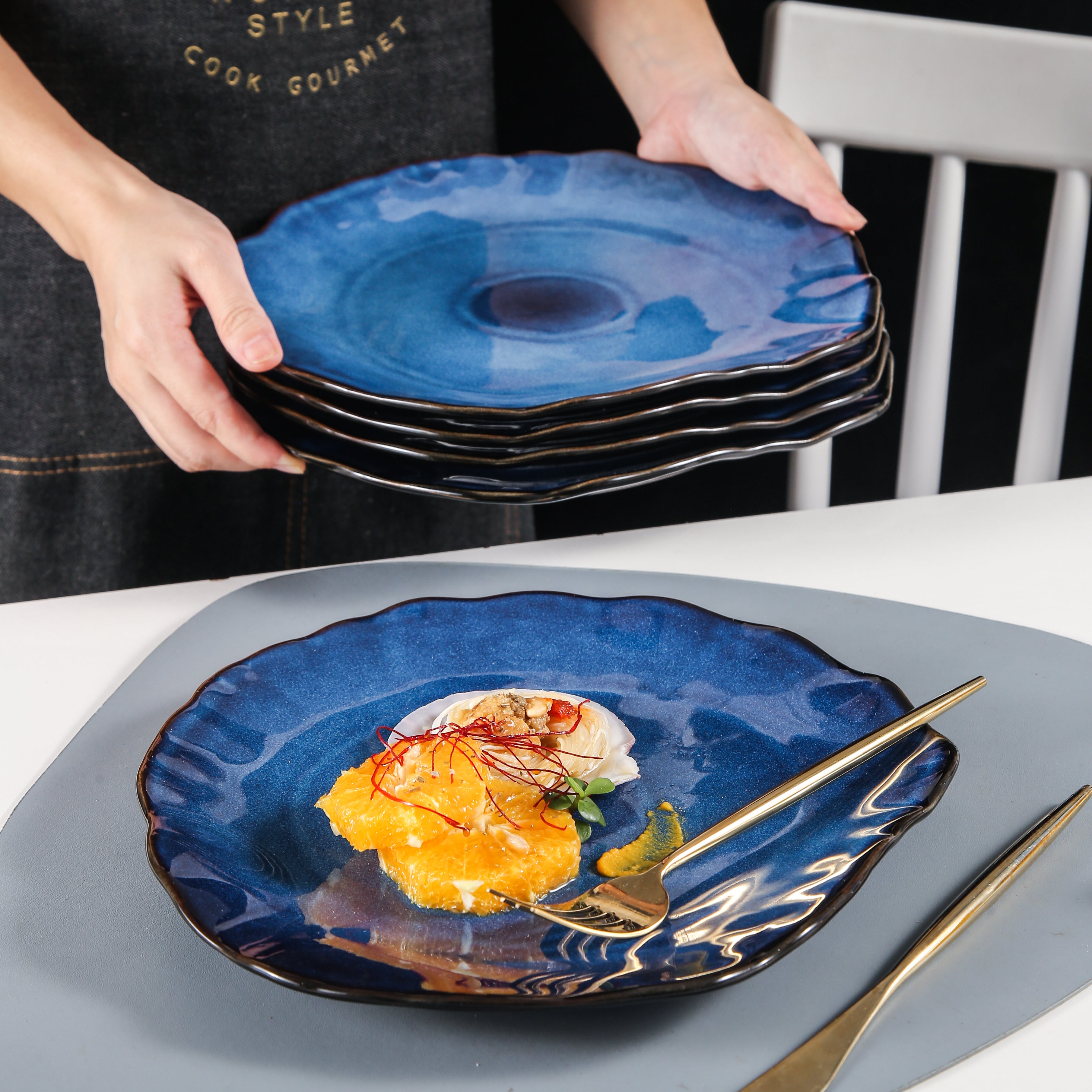 6-Piece Ocean Blue Porcelain Plate Set