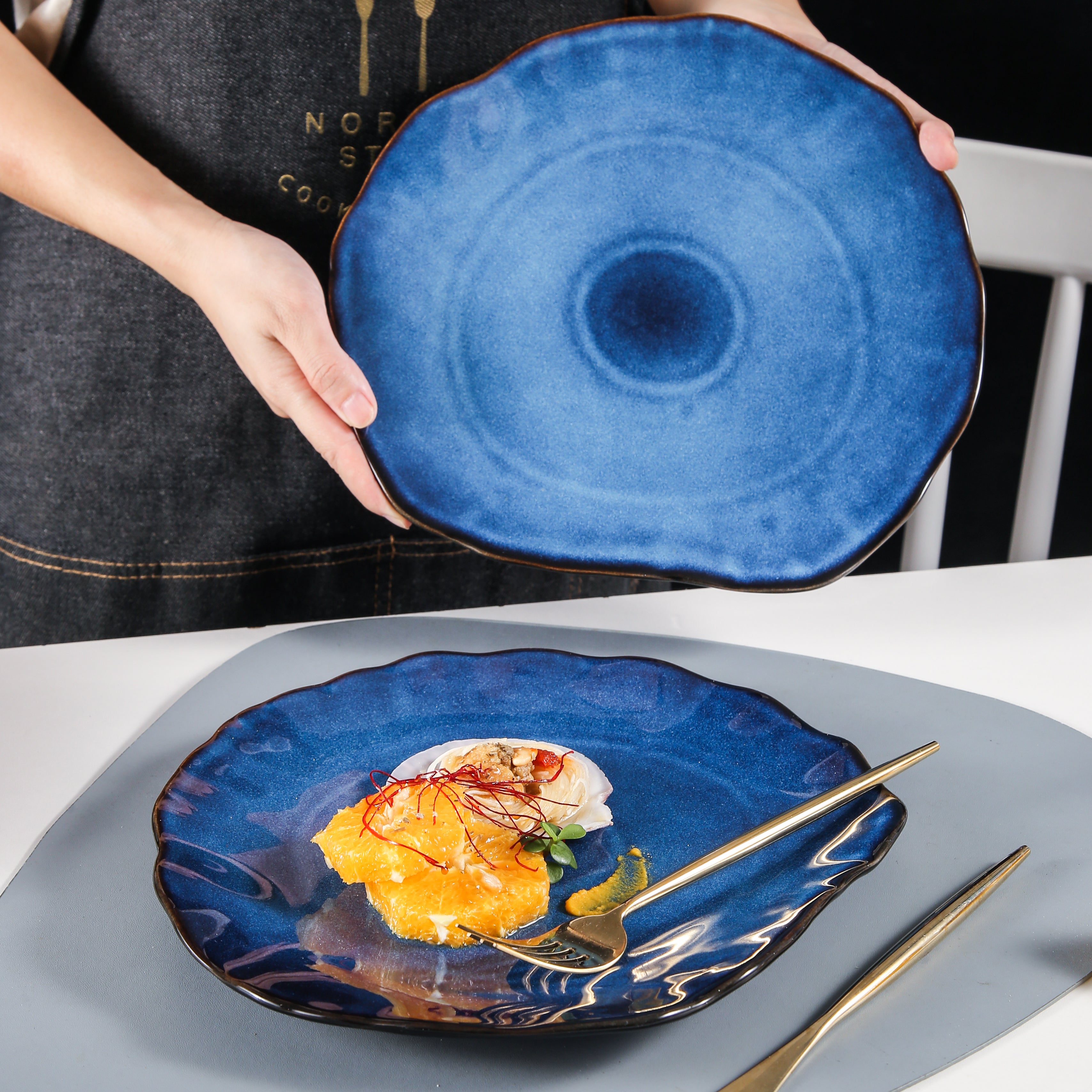 6-Piece Ocean Blue Porcelain Plate Set