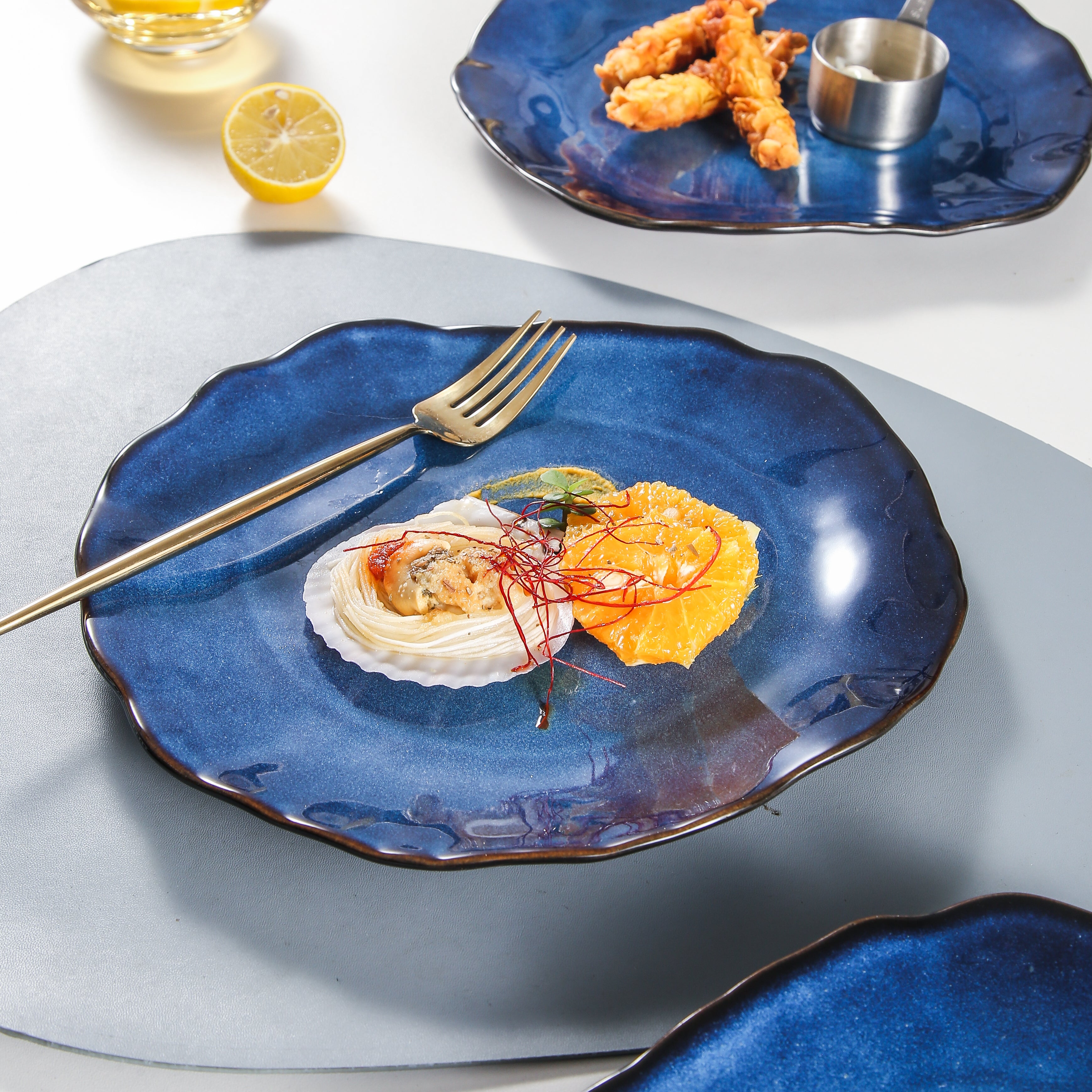 6-Piece Ocean Blue Porcelain Plate Set