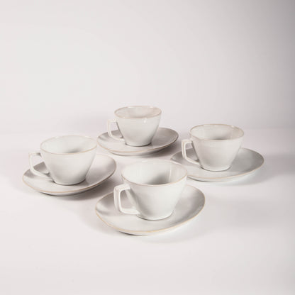 8-Piece Large Cup & Saucer Set-Pearl White