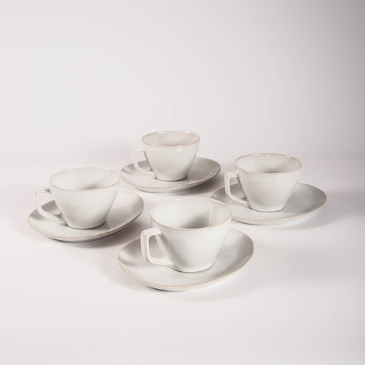 8-Piece Large Cup & Saucer Set-Pearl White