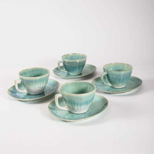 8-Piece Large Cup & Saucer Set-Aqua Blue