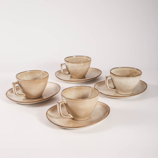 8-Piece Large Cup & Saucer Set-Crema