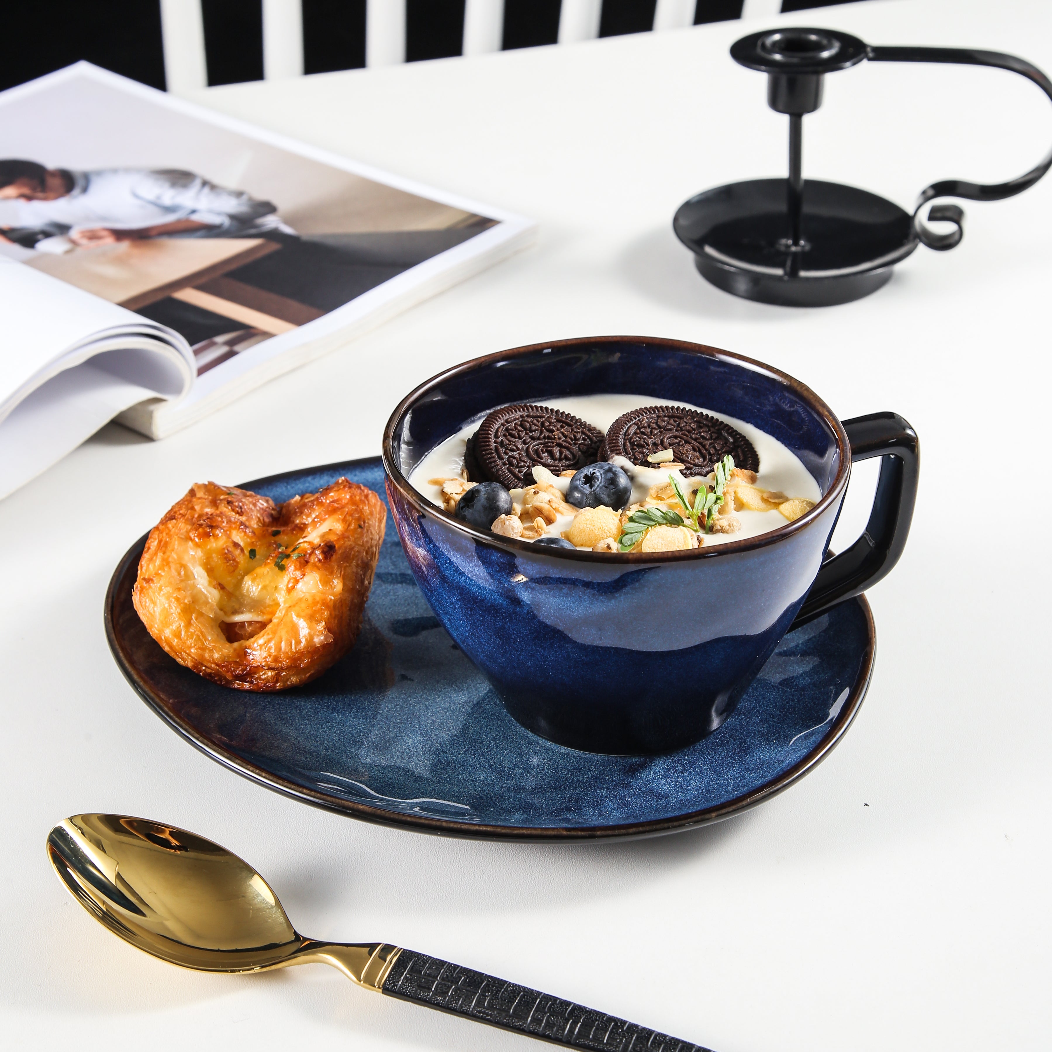 Ocean Blue Porcelain Cup and Saucer Set