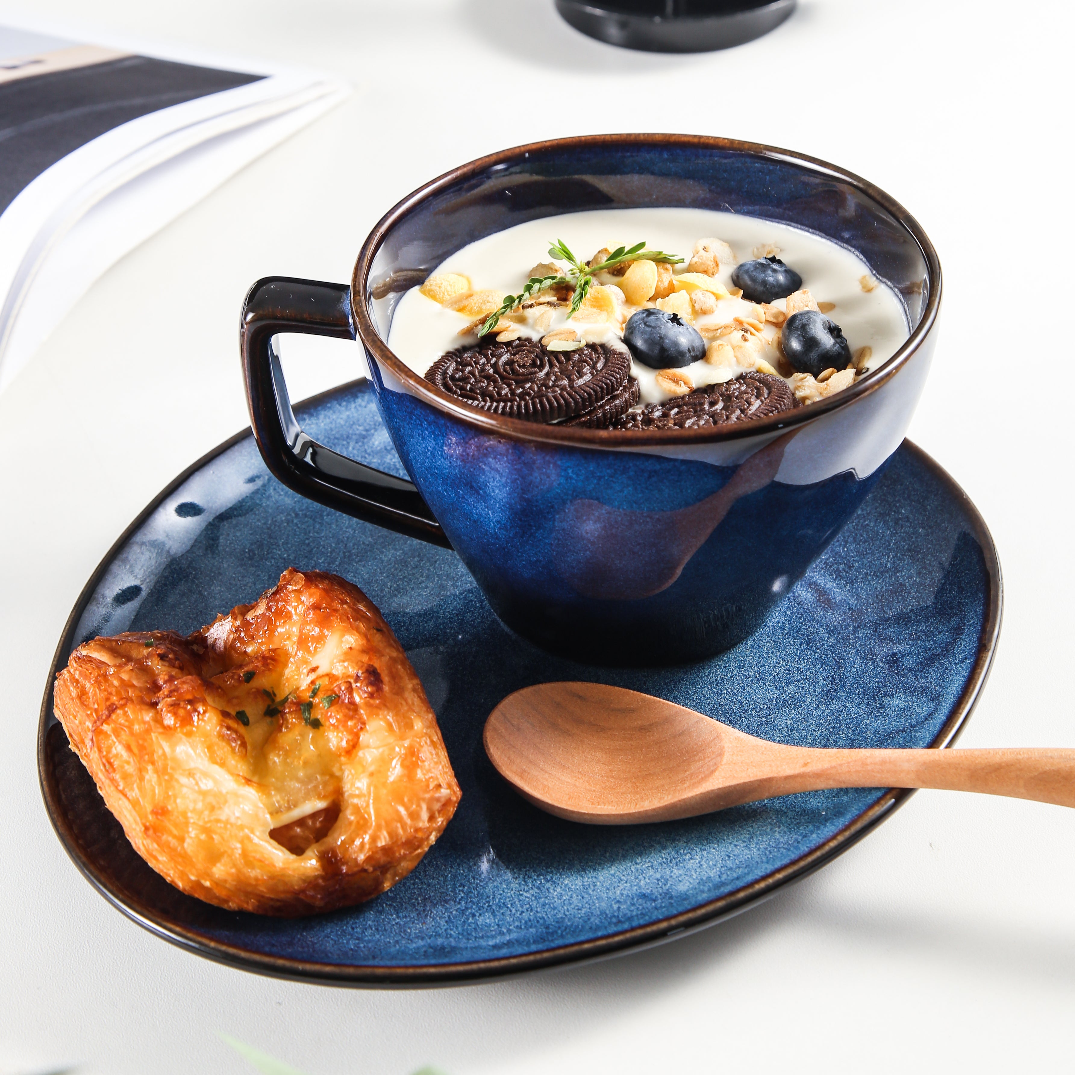 Ocean Blue Porcelain Cup and Saucer Set