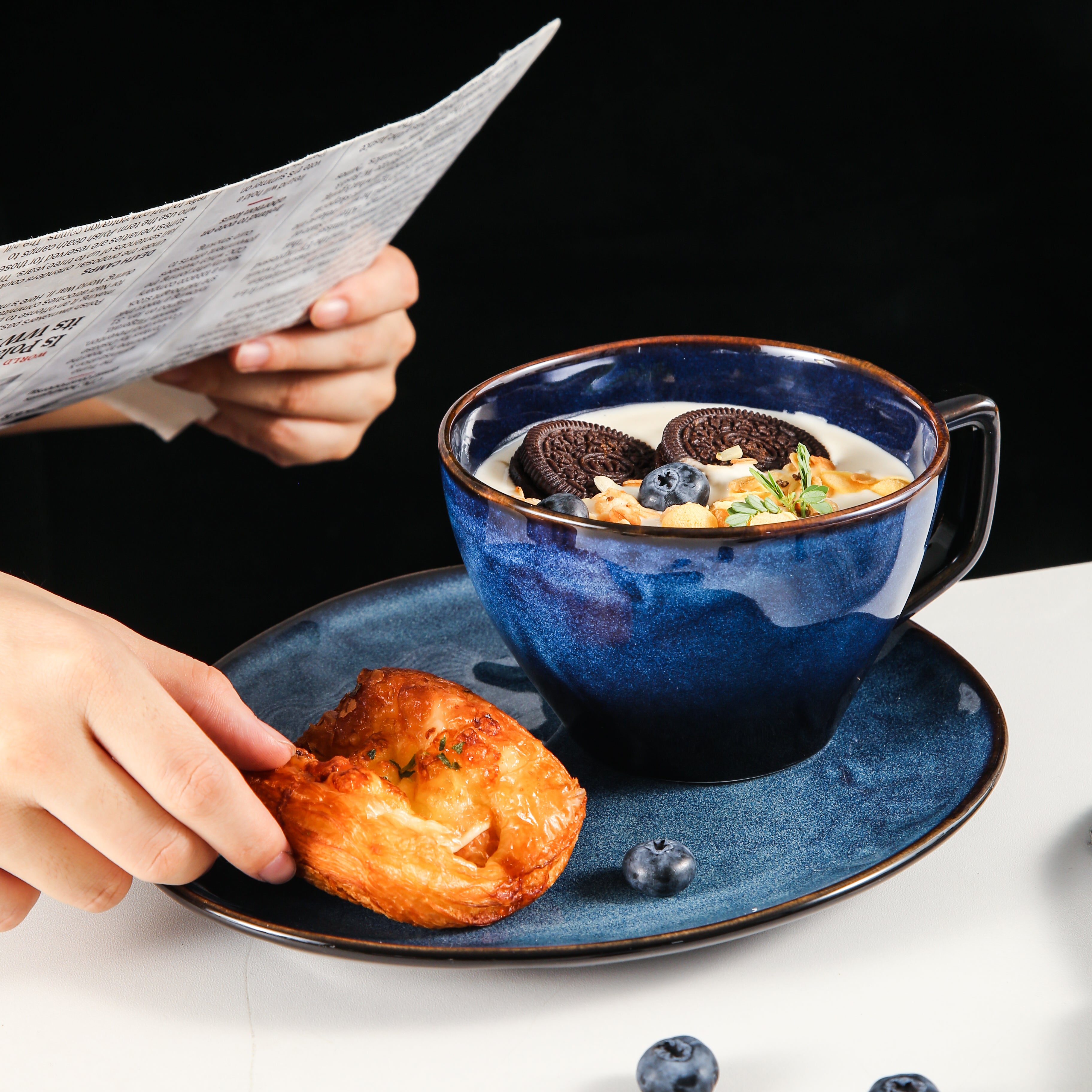 Ocean Blue Porcelain Cup and Saucer Set