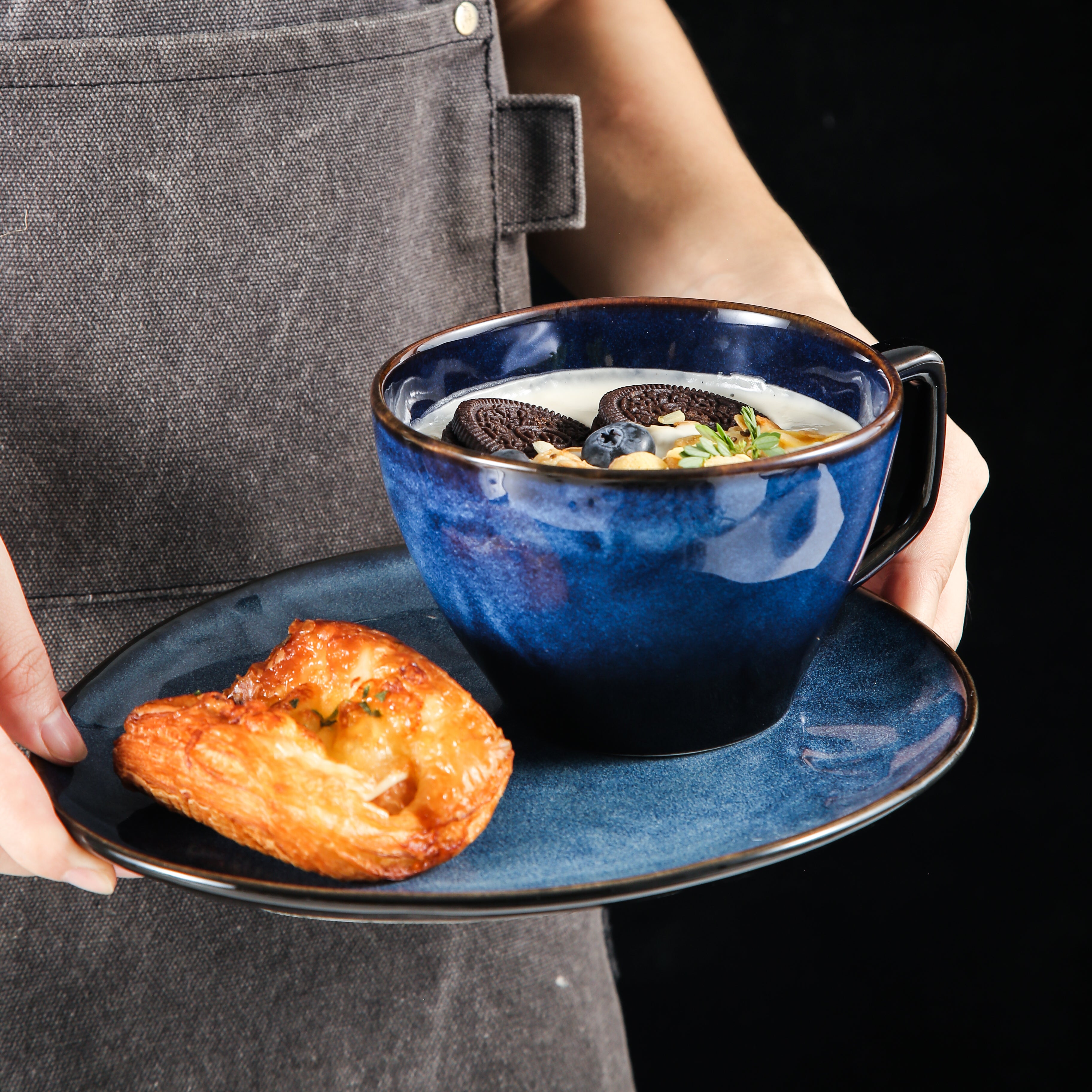 Ocean Blue Porcelain Cup and Saucer Set