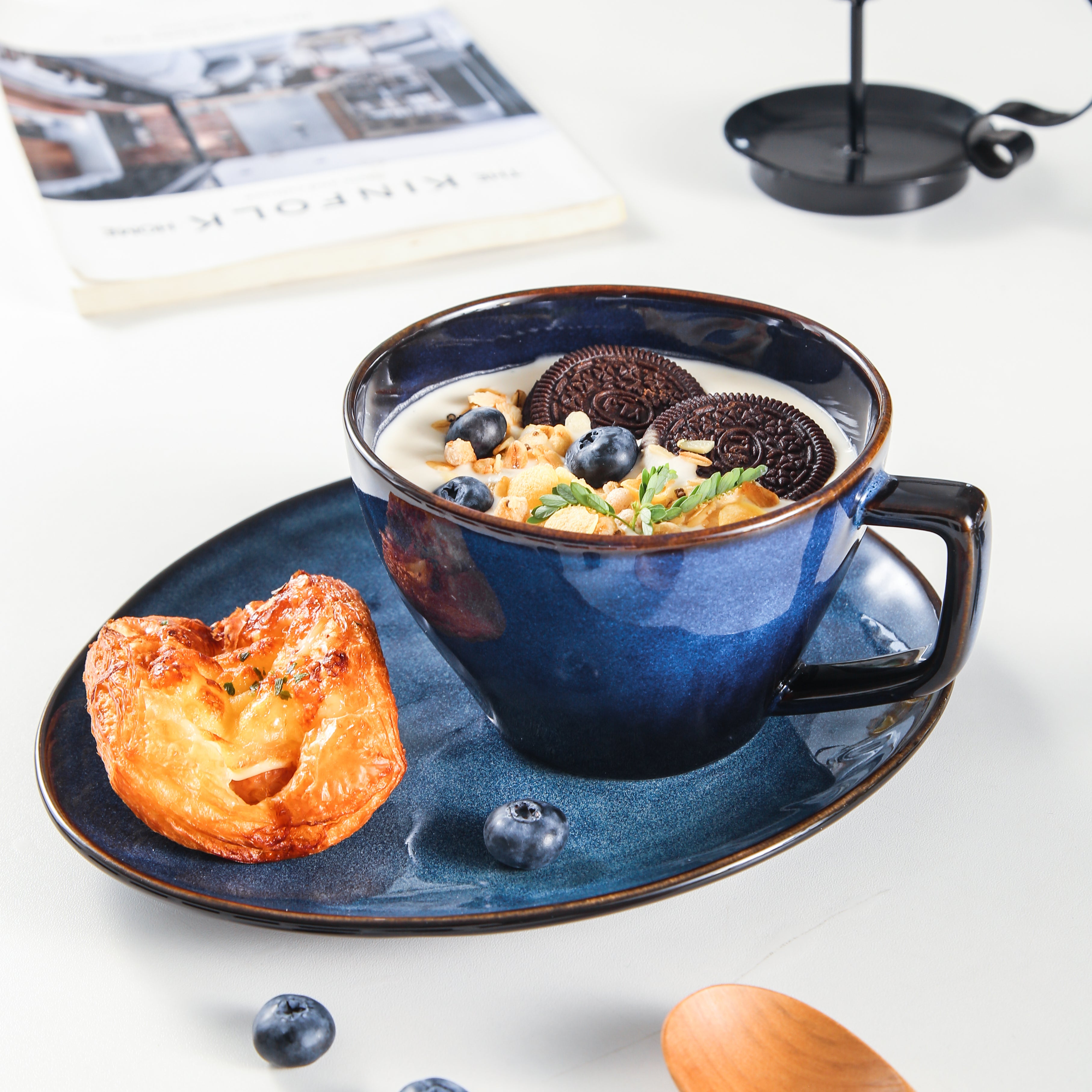 Ocean Blue Porcelain Cup and Saucer Set