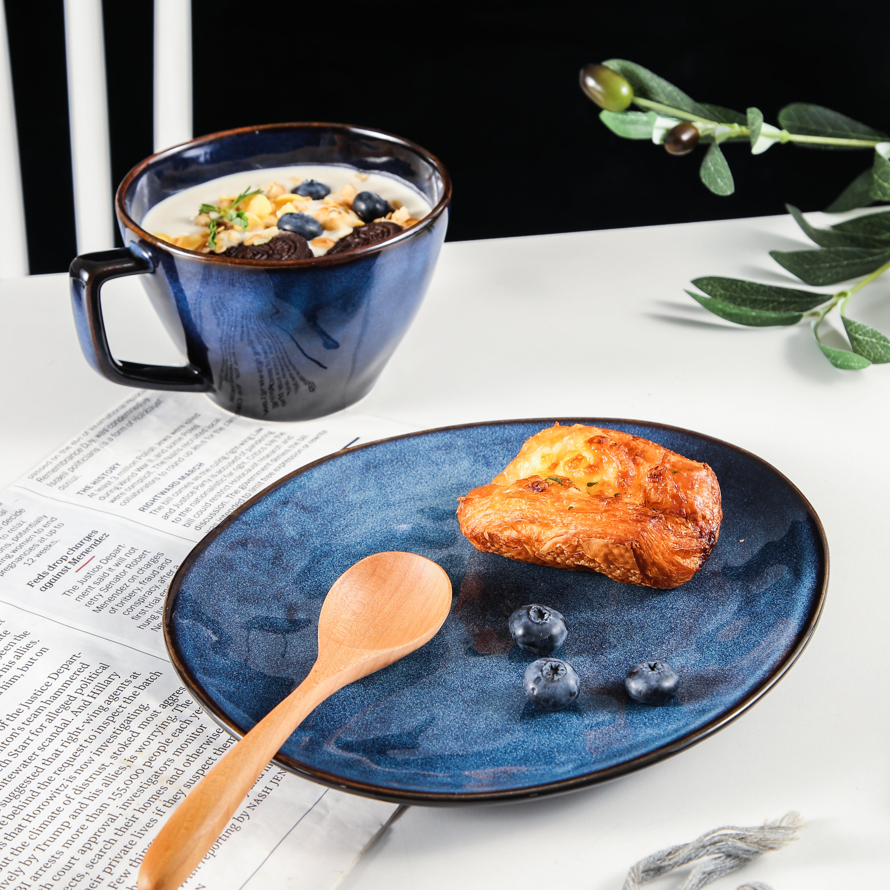 Ocean Blue Porcelain Cup and Saucer Set