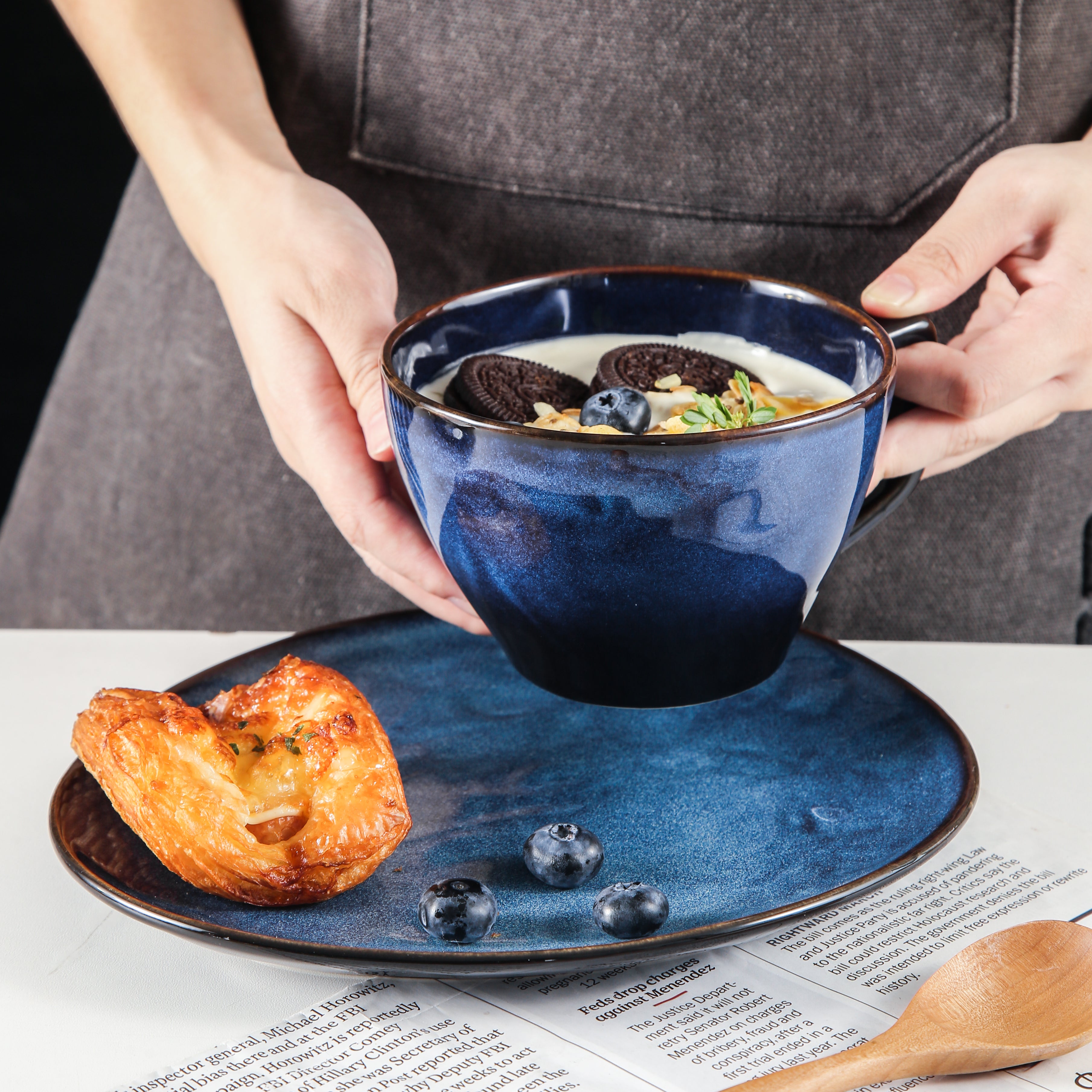 Ocean Blue Porcelain Cup and Saucer Set