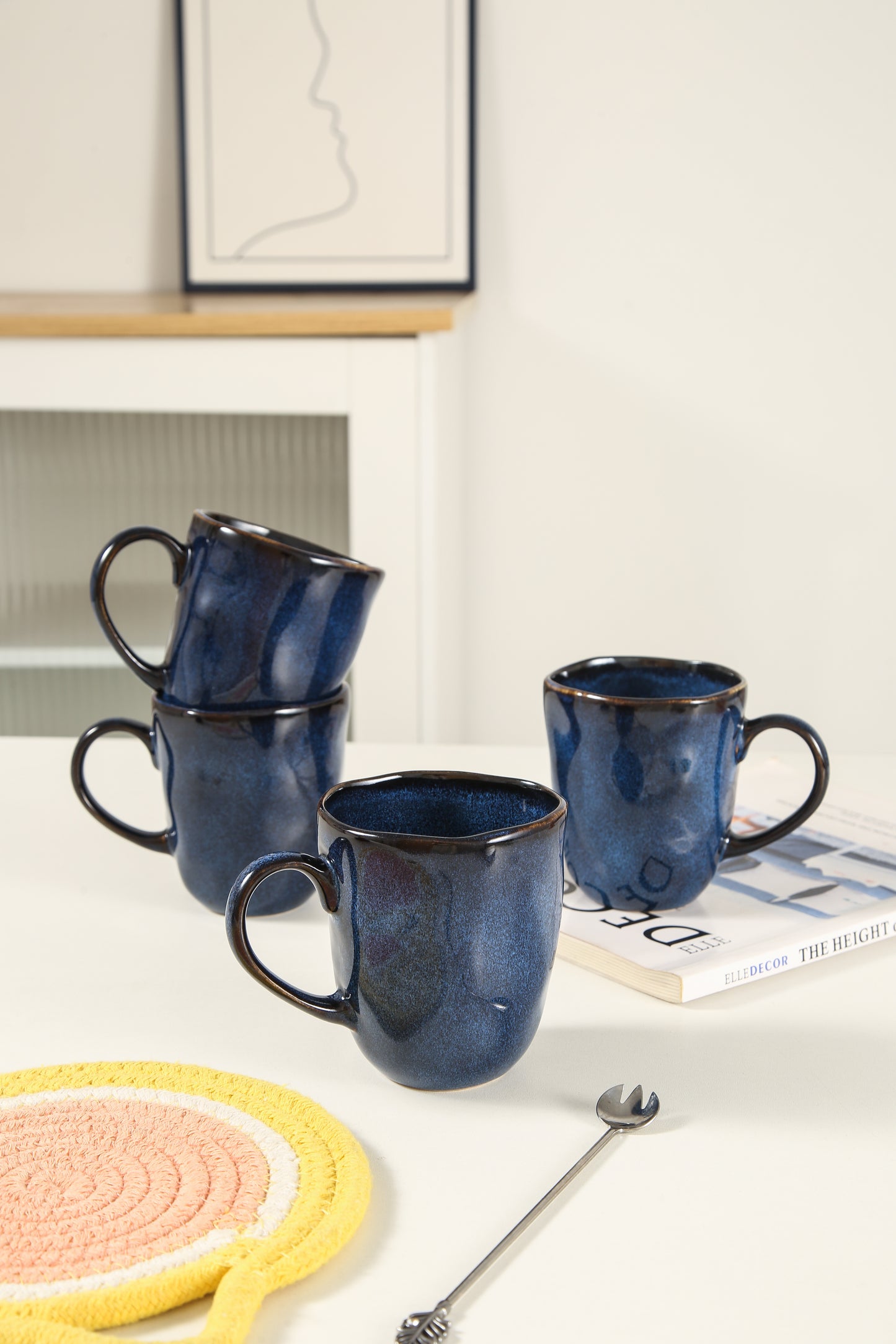 4-Piece Stoneware Mug Set in Ocean Blue