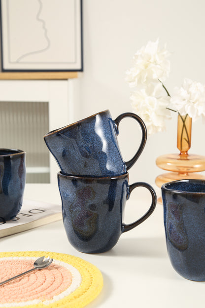 4-Piece Stoneware Mug Set in Ocean Blue