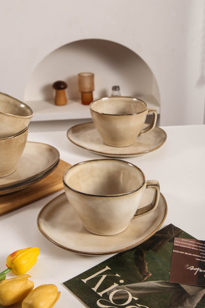 8-Piece Large Cup & Saucer Set-Crema