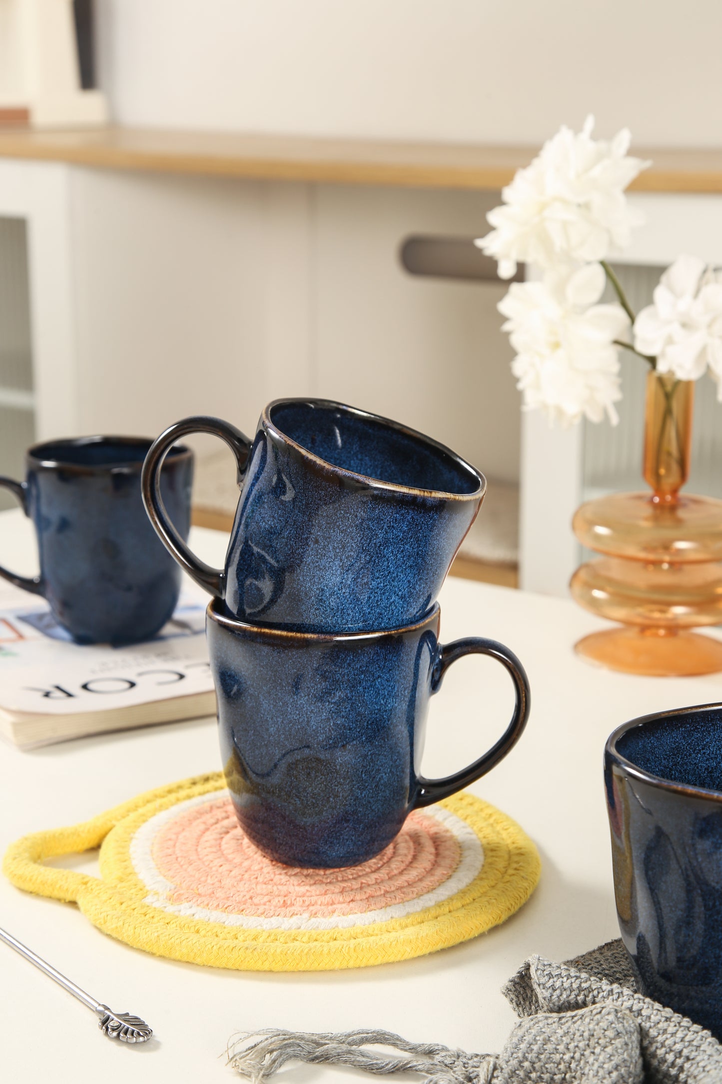 4-Piece Stoneware Mug Set in Ocean Blue