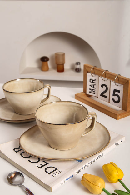 8-Piece Large Cup & Saucer Set-Crema