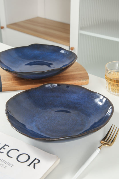 4-Piece Stoneware Deep Plate Set in Ocean Blue