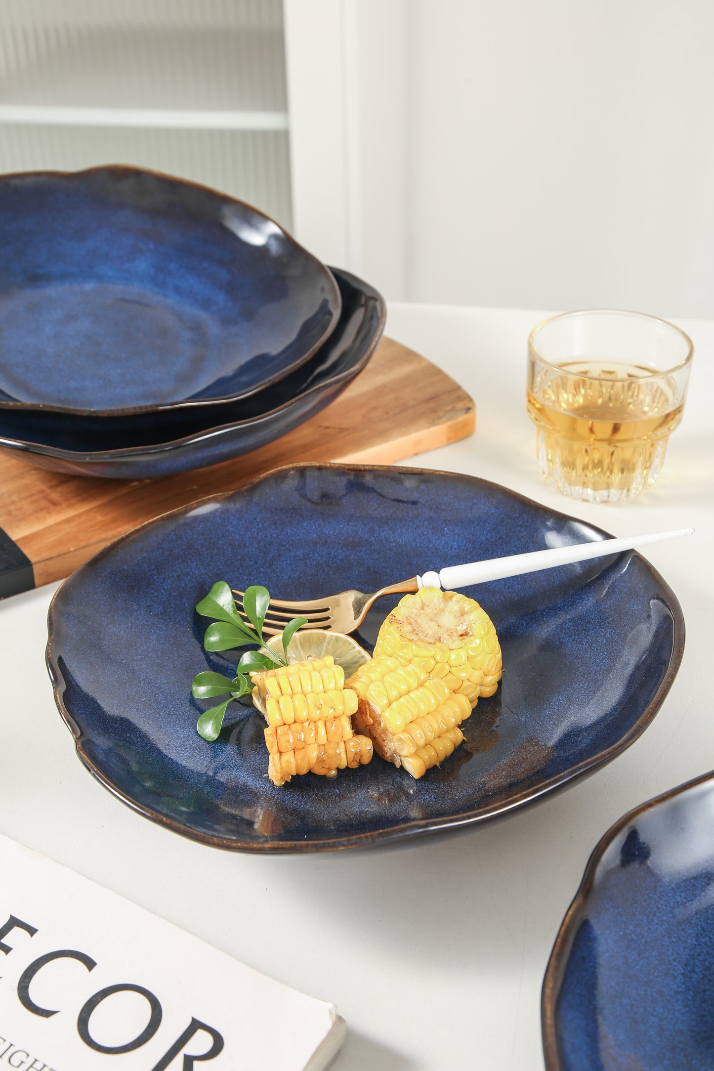 4-Piece Stoneware Deep Plate Set in Ocean Blue