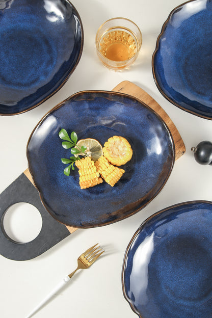 4-Piece Stoneware Deep Plate Set in Ocean Blue