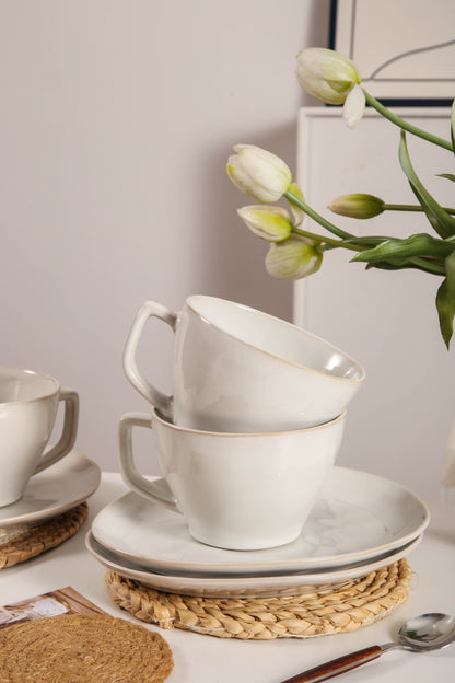 8-Piece Large Cup & Saucer Set-Pearl White