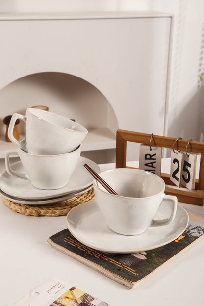 8-Piece Large Cup & Saucer Set-Pearl White