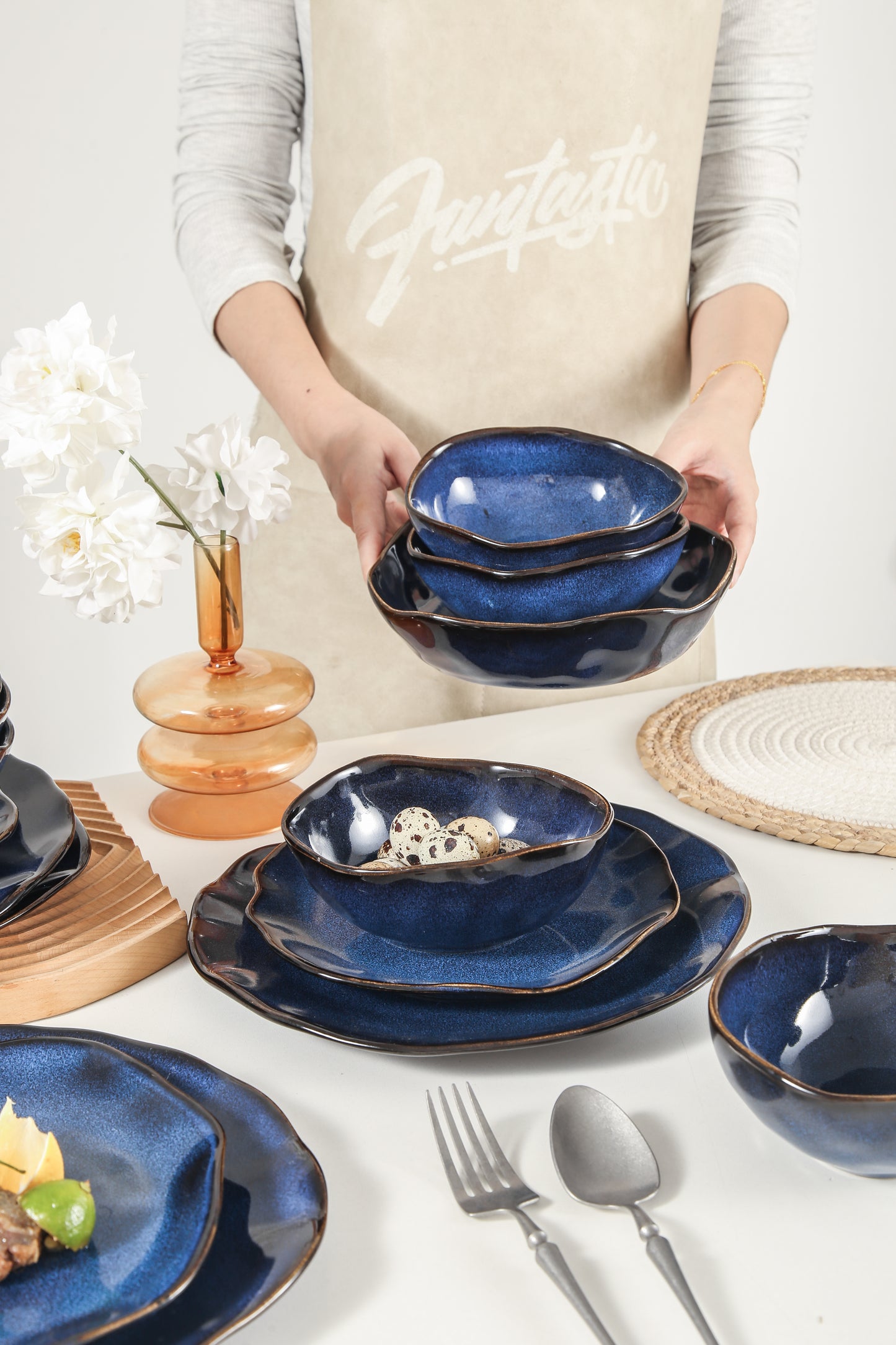 16-Piece Stoneware Set- Ocean Blue