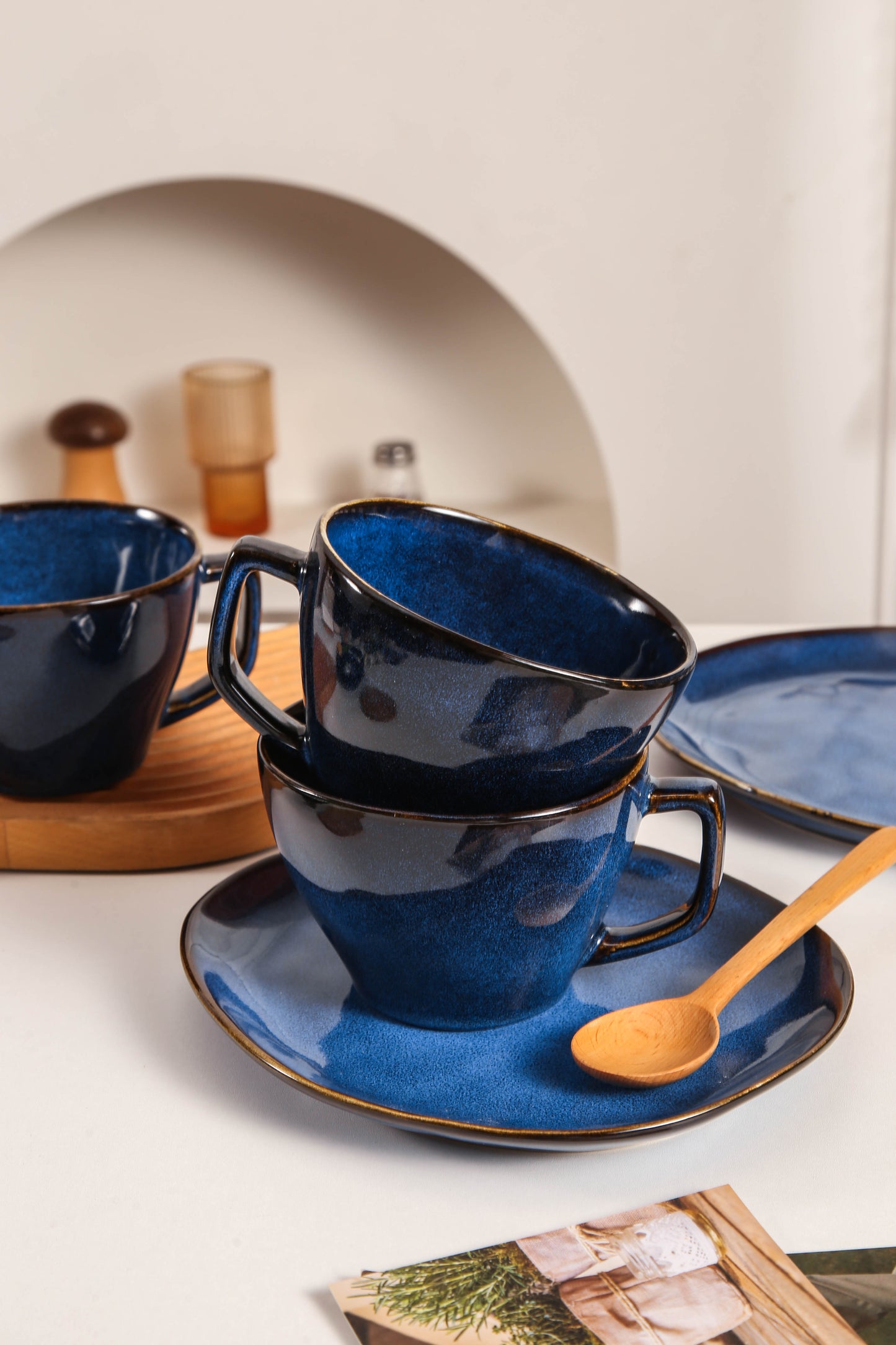 8-Piece Large Cup & Saucer Set-Ocean Blue