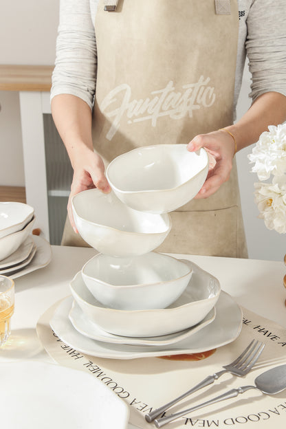 16-Piece Stoneware Set-Pearl White