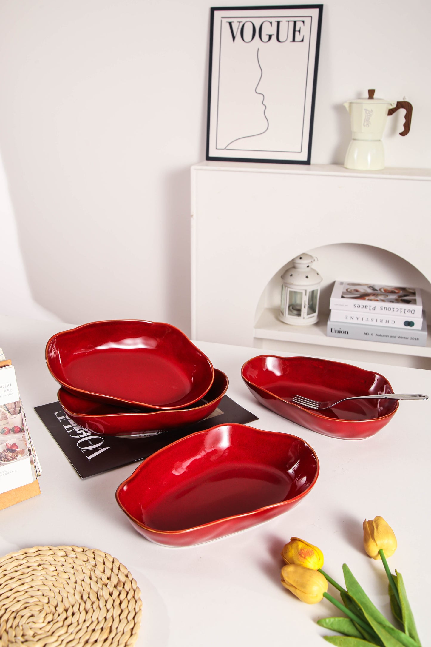 Garnet Rouge Organic Oval Plate Set